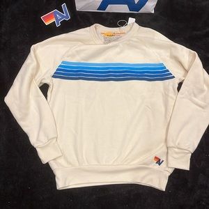 - NWT Aviator Nation 5 Stripe Crewneck Vintage White size Small